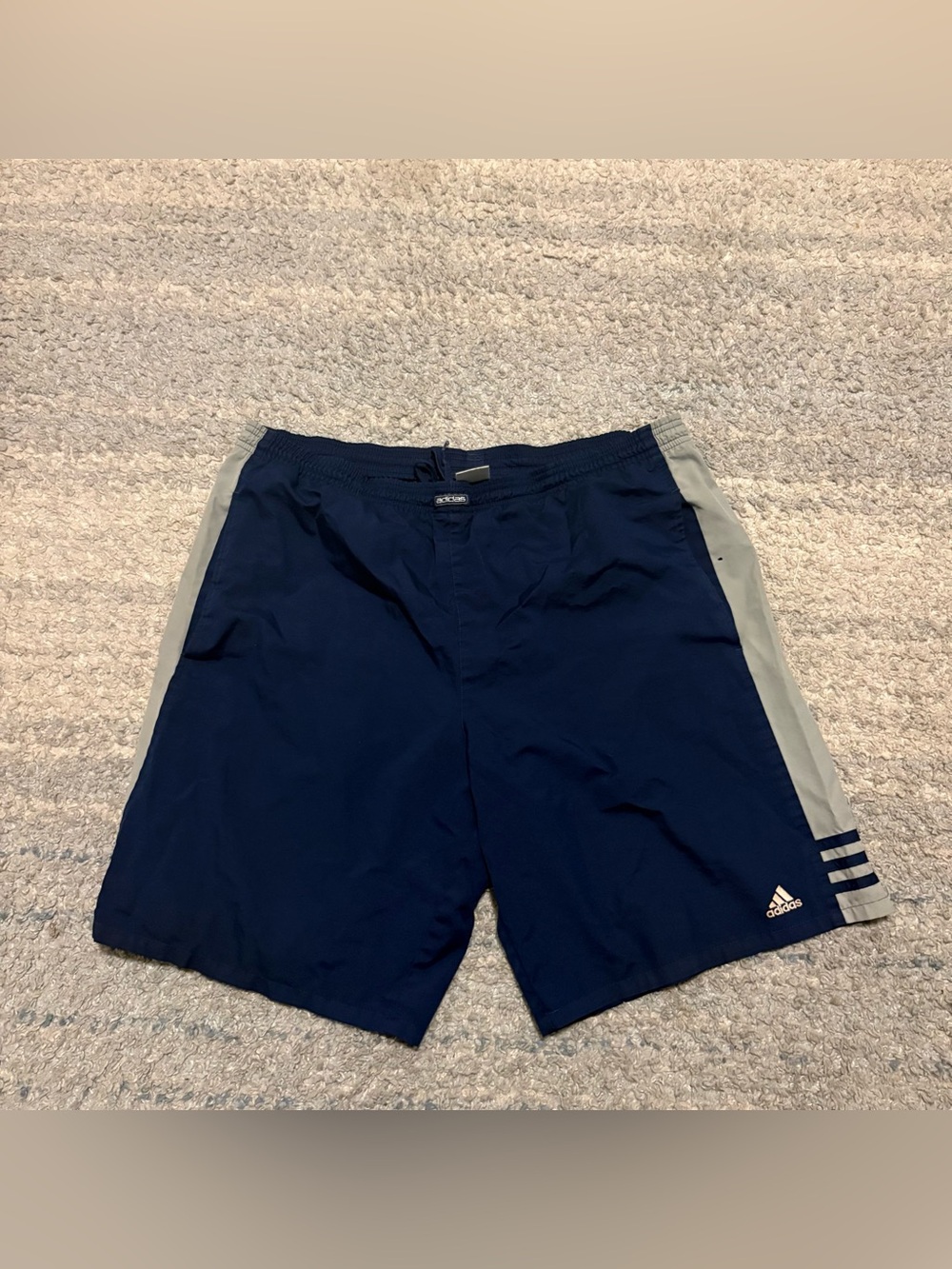 Vintage adidas Navy Blue & Grey Side Stripe Athletic Shorts